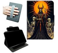 RWUTYTIUL Rotating Handle Case for iPad Pro 13 Inch M5 2025/M4 2024, 360 Degree Swivel Kickstand with Magnetic Closure, Shockproof Leather Protective Cover for Women Men, Dark Skull Knight