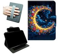 RWUTYTIUL Rotating Handle Case for Samsung Galaxy Tab A11 2026/A9 2024 8.7 Inch, 360 Degree Swivel Kickstand with Magnetic Closure, Shockproof Leather Protective Cover for Women Men, Dark Clouds Moon