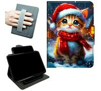 RWUTYTIUL Rotating Handle Case for Samsung Galaxy Tab A11 Plus 2026/A9 Plus 11" 2024, 360 Degree Swivel Kickstand with Magnetic Closure Shockproof Leather Protective Cover for Women Men, Red Hat Cat