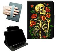 RWUTYTIUL Rotating Handle Case for Samsung Galaxy Tab A7 Lite 2021 8.7", 360 Degree Swivel Kickstand with Magnetic Closure Shockproof Leather Protective Cover for Women Men, Skull Red Rose
