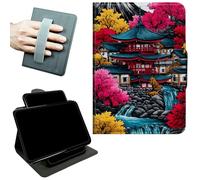 RWUTYTIUL Rotating Handle Case for Samsung Galaxy Tab S10 Plus 2024/S9 FE+/S9 Plus 12.4 Inch 2023, 360 Degree Swivel Kickstand with Magnetic Closure Leather Protective Cover, Pink Leaf House