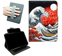 RWUTYTIUL Rotating Handle Case for Samsung Galaxy Tab S11 2025 11.0" SM-X730/X736, 360 Degree Swivel Kickstand with Magnetic Closure Leather Protective Cover for Women Men, Red Sunset Waves