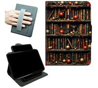 RWUTYTIUL Rotating Handle Case for Samsung Galaxy Tab S11 Ultra 2025 14.6" SM-X930/X936, 360 Degree Swivel Kickstand with Magnetic Closure Leather Protective Cover for Women Men, Red Library Books