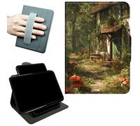 RWUTYTIUL Rotating Handle Case for Samsung Galaxy Tab S8 Plus 2022/S7 FE 2021/S7 Plus 2020 12.4 Inch, 360 Degree Swivel Kickstand with Magnetic Closure Leather Protective Cover, Red Mushroom Village