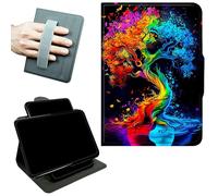 RWUTYTIUL Rotating Handle Case for Samsung Galaxy Tab S8 Plus 2022/S7 FE 2021/S7 Plus 2020 12.4 Inch, 360 Degree Swivel Kickstand with Magnetic Closure Leather Protective Cover, Red Blue Tree