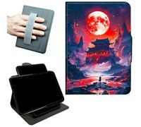 RWUTYTIUL Rotating Handle Case for Samsung Tab S10 Ultra 2024/Galaxy S9 Ultra 2023 14.6", 360 Degree Swivel Kickstand with Magnetic Closure Shockproof Leather Protective Cover, Red Moon Castle