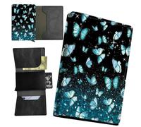 RWUTYTIUL Sea Turtle Minimalist Wallet for Men, Womens Pop Up Automatic Wallet Slim Leather Wallet with Money Clip RFID Blocking Credit Card holder Business Gift Money Wallet, Blue Butterfly