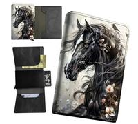 RWUTYTIUL Sea Turtle Minimalist Wallet for Men, Womens Pop Up Automatic Wallet Slim Leather Wallet with Money Clip RFID Blocking Credit Card holder Business Gift Wallet, Flower Horse