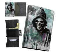 RWUTYTIUL Sea Turtle Minimalist Wallet for Men, Womens Pop Up Automatic Wallet Slim Leather Wallet with Money Clip RFID Blocking Credit Card holder Business Gift Wallet, Cool Skull