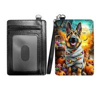 RWUTYTIUL Slim Minimalist Wallet with Lanyard Strap, PU Leather Front Pocket Wallet RFID Blocking Credit Card Holder Card Cases with ID Window for Man Woman Boy Girl, Purple Flaming Dragon, Skull