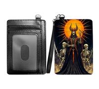 RWUTYTIUL Slim Minimalist Wallet with Lanyard Strap, PU Leather Front Pocket Wallet RFID Blocking Credit Card Holder Card Cases with ID Window for Man Woman Boy Girl, Purple Dragon, Dark Skull Knight