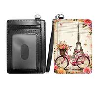 RWUTYTIUL Slim Minimalist Wallet with Lanyard Strap, PU Leather Front Pocket Wallet RFID Blocking Credit Card Holder Card Cases with ID Window for Man Woman Boy Girl, Purple Dragon, Bicycle Leaning
