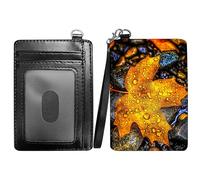 RWUTYTIUL Slim Minimalist Wallet with Lanyard Strap, PU Leather Front Pocket Wallet RFID Blocking Credit Card Holder Card Cases with ID Window for Man Woman Boy Girl, Purple Flaming Dragon, Yellow