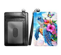 RWUTYTIUL Slim Minimalist Wallet with Lanyard Strap, PU Leather Front Pocket Wallet RFID Blocking Credit Card Holder Card Cases with ID Window for Man Woman Boy Girl, WSJ101