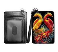 RWUTYTIUL Slim Minimalist Wallet with Lanyard Strap, PU Leather Front Pocket Wallet RFID Blocking Credit Card Holder Card Cases with ID Window for Man Woman Boy Girl, Purple Dragon, Flamingo Red