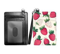 RWUTYTIUL Slim Minimalist Wallet with Lanyard Strap, PU Leather Front Pocket Wallet RFID Blocking Credit Card Holder Card Cases with ID Window for Man Woman Boy Girl, Purple Dragon, Pink Strawberry