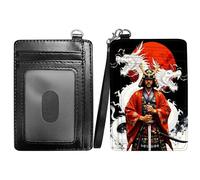 RWUTYTIUL Slim Minimalist Wallet with Lanyard Strap, PU Leather Front Pocket Wallet RFID Blocking Credit Card Holder Card Cases with ID Window for Man Woman Boy Girl, Purple Dragon, Warrior Dragon