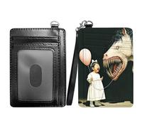 RWUTYTIUL Slim Minimalist Wallet with Lanyard Strap, PU Leather Front Pocket Wallet RFID Blocking Credit Card Holder Card Cases with ID Window for Man Woman Boy Girl, Purple Dragon, Girl Horse