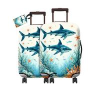 RWUTYTIUL Travel Luggage Cover Suitcase Protector Fits 19"-21" & Privacy Leather Luggage Tag Set, Elastic Washable Stretch Suitcase Cover for Men Women Travel Business Cruise, Flaming, Tuna Under the