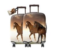 RWUTYTIUL Travel Luggage Cover Suitcase Protector Fits 19"-21" & Privacy Leather Luggage Tag Set, Elastic Washable Stretch Suitcase Cover for Men Women Travel Business Cruise, Draft Horses, L (26-29
