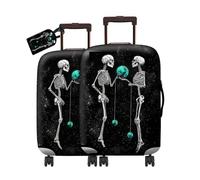RWUTYTIUL Travel Luggage Cover Suitcase Protector Fits 19"-21" & Privacy Leather Luggage Tag Set, Elastic Washable Stretch Suitcase Cover for Men Women Travel Business Cruise, Dragon Flaming, Skull