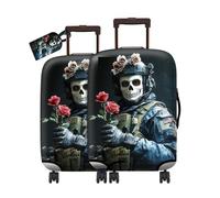 RWUTYTIUL Travel Luggage Cover Suitcase Protector Fits 19"-21" & Privacy Leather Luggage Tag Set, Elastic Washable Stretch Suitcase Cover for Men Women Travel Business Cruise, Dragon Flaming, Skull