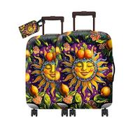 RWUTYTIUL Travel Luggage Cover Suitcase Protector Fits 19"-21" & Privacy Leather Luggage Tag Set, Elastic Washable Stretch Suitcase Cover for Men Women Travel Business Cruise, Flaming, Sun Lemon, M
