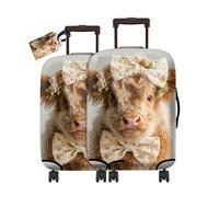 RWUTYTIUL Travel Luggage Cover Suitcase Protector Fits 19"-21" & Privacy Leather Luggage Tag Set, Elastic Washable Stretch Suitcase Cover for Men Women Travel Business Cruise, Dragon Flaming, Yellow