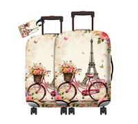 RWUTYTIUL Travel Luggage Cover Suitcase Protector Fits 19"-21" & Privacy Leather Luggage Tag Set, Elastic Washable Stretch Suitcase Cover for Men Women Travel Business Cruise, Dragon Flaming, Bicycle