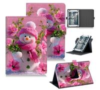 RWUTYTIUL Universal Case for T-Mobile Revvl Tab 2 10.1" Model:9185W 2025/Revvl Tab 5G 10.36" 2023, 360 Degree Rotating Kickstand Protective Stand Leather Shell Cover for 9"-10.5", Pink Flower Snowman