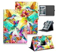 RWUTYTIUL Universal Tablet Case for 10.36" TCL Tab Pro 5G 9198S/TCL TABMAX 10.4" 9296Q, 360 Degree Rotating Kickstand Protective Stand PU Leather Shell Cover for 9"-10.5", Four Birds Flowers