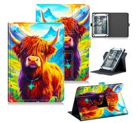 RWUTYTIUL Universal Tablet Case for 10.36" TCL Tab Pro 5G 9198S/TCL TABMAX 10.4" 9296Q, 360 Degree Rotating Kickstand Protective Stand PU Leather Shell Cover for 9"-10.5", Mountain Yellow Cow