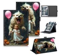 RWUTYTIUL Universal Tablet Case for BLU M8L 2022/M8L Plus 8 Inch, 360 Degree Rotating Kickstand Protective Stand PU Leather Shell Cover for 7"-9", White Tiger Balloon Girl