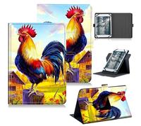 RWUTYTIUL Universal Tablet Case for BLU M8L 2022/M8L Plus 8 Inch, 360 Degree Rotating Kickstand Protective Stand PU Leather Shell Cover for 7"-9", Village Rooster