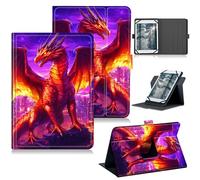 RWUTYTIUL Universal Tablet Case for BLU M8L 2022/M8L Plus 8 Inch, 360 Degree Rotating Kickstand Protective Stand PU Leather Shell Cover for 7"-9", Purple Red Dragon