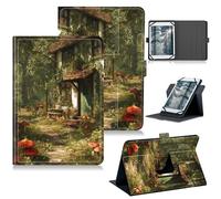 RWUTYTIUL Universal Tablet Case for BLU M8L 2022/M8L Plus 8 Inch, 360 Degree Rotating Kickstand Protective Stand PU Leather Shell Cover for 7"-9", Red Mushroom Village