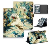 RWUTYTIUL Universal Tablet Case for Callsky-Tab Cpad 10 10.1 Inch 2025, 360 Degree Rotating Kickstand Protective Stand with Multiple Viewing PU Leather Shell Cover for 9"-10.5", Wave White Tiger