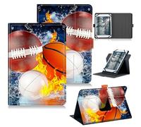 RWUTYTIUL Universal Tablet Case for Dragon Touch Notepad K10/for ZONKO K105/Winsing 10 Inch, 360 Degree Rotating Kickstand Protective Stand Leather Shell Cover for 9"-10.5", Basketball Baseball Rugby