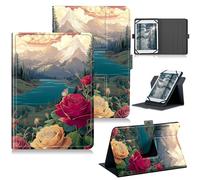 RWUTYTIUL Universal Tablet Case for Dragon Touch Notepad K10/for ZONKO K105/Winsing 10 Inch, 360 Degree Rotating Kickstand Protective Stand PU Leather Shell Cover for 9"-10.5", Rose Mountain Clouds