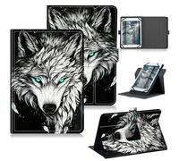 RWUTYTIUL Universal Tablet Case for Rowt A10/Aiprotablet C20e/Moderness MB1001 10.1", 360 Degree Rotating Kickstand Protective Stand PU Leather Shell Cover for 9"-10.5", Grey Cool Wolf