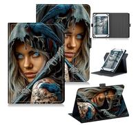 RWUTYTIUL Universal Tablet Case for Rowt A10/Aiprotablet C20e/Moderness MB1001 10.1", 360 Degree Rotating Kickstand Protective Stand PU Leather Shell Cover for 9"-10.5", Blue-Eyed Girl