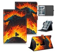 RWUTYTIUL Universal Tablet Case for Rowt A10/Aiprotablet C20e/Moderness MB1001 10.1", 360 Degree Rotating Kickstand Protective Stand PU Leather Shell Cover for 9"-10.5", Flame Warrior