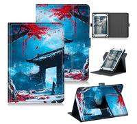 RWUTYTIUL Universal Tablet Case for Rowt A10/Aiprotablet C20e/Moderness MB1001 10.1", 360 Degree Rotating Kickstand Protective Stand PU Leather Shell Cover for 9"-10.5", Red Leaf Castle