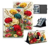 RWUTYTIUL Universal Tablet Case for ROWT A10/Aiprotablet C20e/Moderness MB1001/Callsky-Tab 10.1", 360 Degree Rotating Kickstand Protective Stand Leather Shell Cover for 9"-10.5", Pink Yellow Flowers