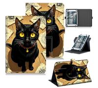RWUTYTIUL Universal Tablet Case for ROWT A10/Aiprotablet C20e/Moderness MB1001/Callsky-Tab 10.1", 360 Degree Rotating Kickstand Protective Stand PU Leather Shell Cover for 9"-10.5", Yellow Eyed Cat