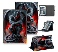 RWUTYTIUL Universal Tablet Case for ROWT A10/Aiprotablet C20e/Moderness MB1001/Callsky-Tab 10.1", 360 Degree Rotating Kickstand Protective Stand PU Leather Shell Cover for 9"-10.5", Red-Winged Dragon