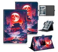 RWUTYTIUL Universal Tablet Case for T-Mobile Revvl Tab 2 10.1" 2025/Revvl Tab 5G 10.36" 2023, 360 Degree Rotating Kickstand Protective Stand PU Leather Shell Cover for 9"-10.5", Red Moon Castle