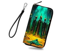 RWUTYTIUL Zip Around Wallets for Women, Card Cases & Money Organizers Wristlet Wallets for Men, RFID Blocking Leather Wallet for Cell Phone Driving License Coin Cash Travel, Green Cave Skull