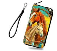 RWUTYTIUL Zipper Women's Wallets, Card Cases & Money Organizers with Wristlet Wrist Strap, RFID Blocking PU Leather Wallet Man for Cell Phone Driving License Coin Cash Travel, Two Horses Paving Dream