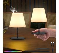 RWWR Pack of 2 Table Lamps, Wireless LED Battery, Small Bedside Lamp, Mini, 8 Colours, USB-C Rechargeable Table Lamp, Outdoor, Indoor IP44, 8-10 Hours Battery Life, Height Adjustment, Black